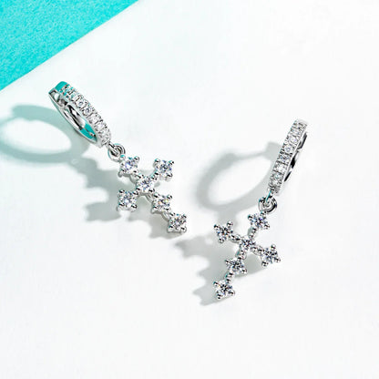 Moissanite Cross Hoop Earrings For Women Huggie 925 Sterling Silver Lab Created Diamond Drop Earrings Jewelry Wholesale