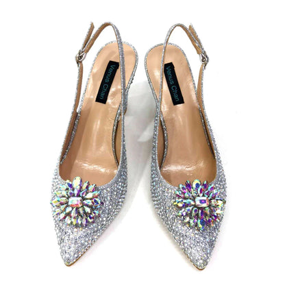 INS Style Green Party Shoe and Bag Set in Women Pointed-Toe Rhinestone High Heels Elegant African Ladies Shoes