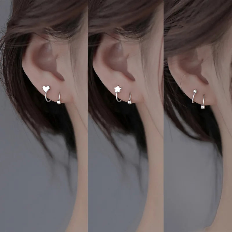 Genuine 925 Sterling Silver Fashion Jewelry New Spiral Heart Star Stud Earrings For Women XY0247