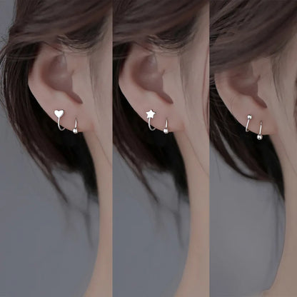 Genuine 925 Sterling Silver Fashion Jewelry New Spiral Heart Star Stud Earrings For Women XY0247