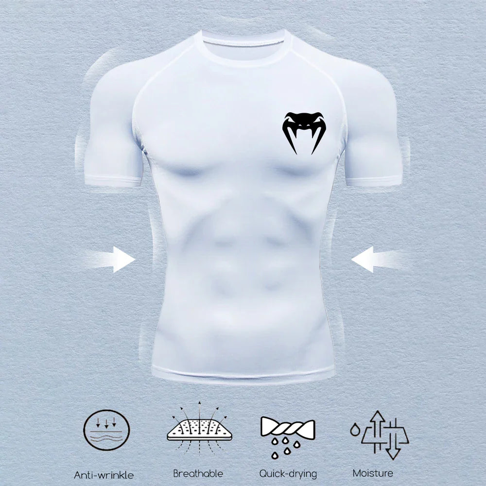 Men's Compression Shirts Fitness Snake Print Gym Shirts Quick Dry Rashguard Short Sleeve Sportswear Jogging Tops Tees Summer