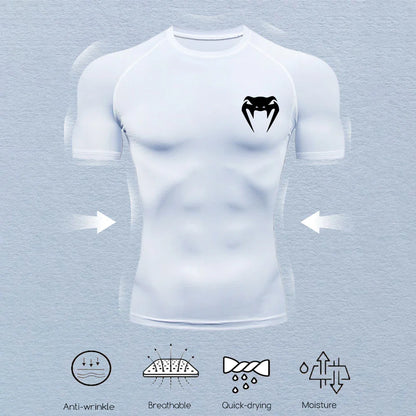 Men's Compression Shirts Fitness Snake Print Gym Shirts Quick Dry Rashguard Short Sleeve Sportswear Jogging Tops Tees Summer
