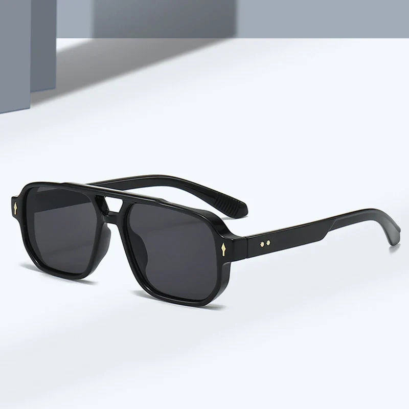 Vintage Double Bridges Men Square Sunglasses Fashion Clear Ocean Lens Eyewear Women Trending Rivets Sun Glasses UV400