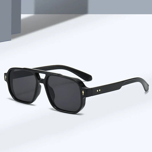 Vintage Double Bridges Men Square Sunglasses Fashion Clear Ocean Lens Eyewear Women Trending Rivets Sun Glasses UV400
