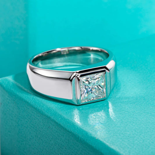 2ct  Princess Cut D Color Moissanite Engagement Men Ring Gold Plated S925 Silver Luxury Rings For Men Jewelry Wholesale