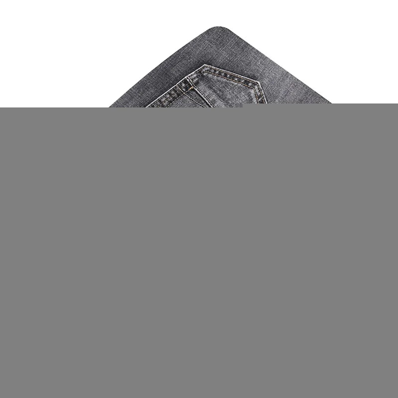 2022 Autumn Spring Fitted Straight Stretch Denim  Classic Style Badge Youth Men's Business Casual Jeans Trousers