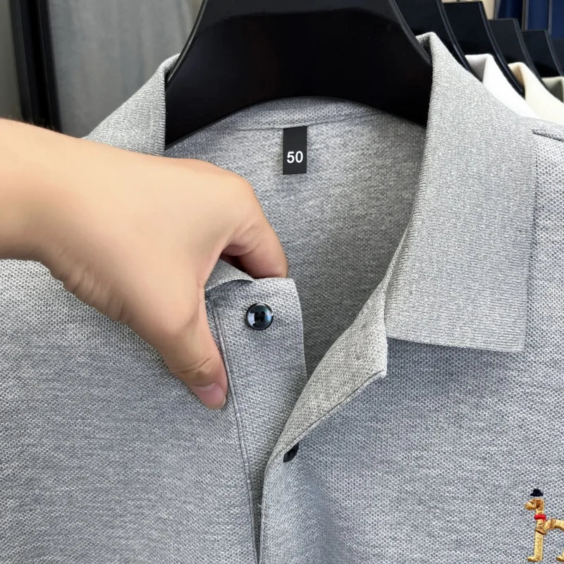 100% Cotton Luxury Brand Men's Polo Shirt Exquisite Dog Embroid Long Sleeve Fashion Quality Lapel T-Shirt Business Casual Menswear