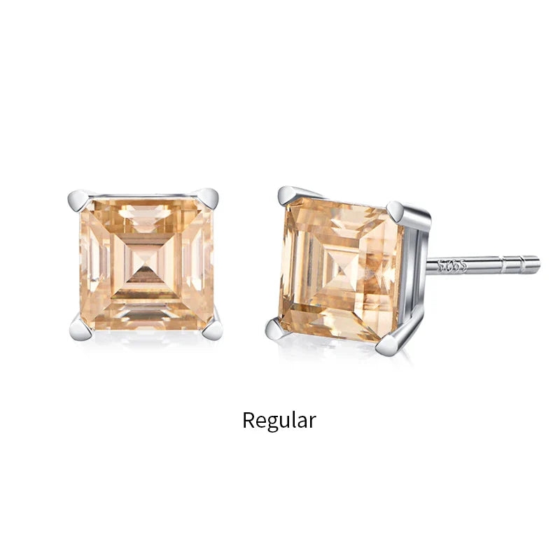 Silver 925 Earring Yellow Moissanite Screw Back Stud Square Stud Earrings For Women  Princess Cut 5*5MM Jewelry 귀걸이
