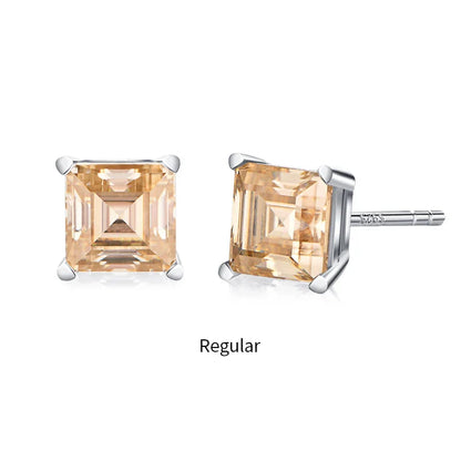 Silver 925 Earring Yellow Moissanite Screw Back Stud Square Stud Earrings For Women  Princess Cut 5*5MM Jewelry 귀걸이