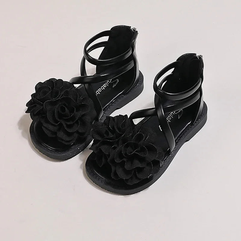 Girls' Sandals 2024 Summer New Children's Flower Princess Shoes Soft Sole Anti Slip Baby Girls' Roman Sandals