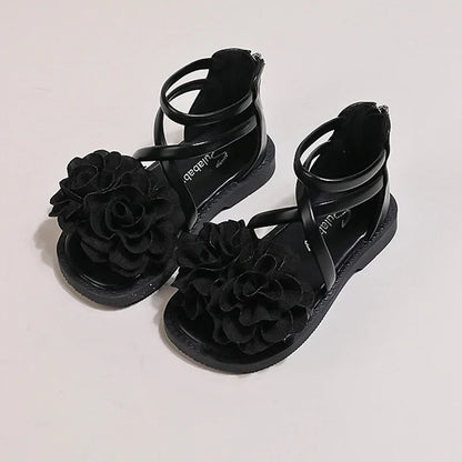 Girls' Sandals 2024 Summer New Children's Flower Princess Shoes Soft Sole Anti Slip Baby Girls' Roman Sandals