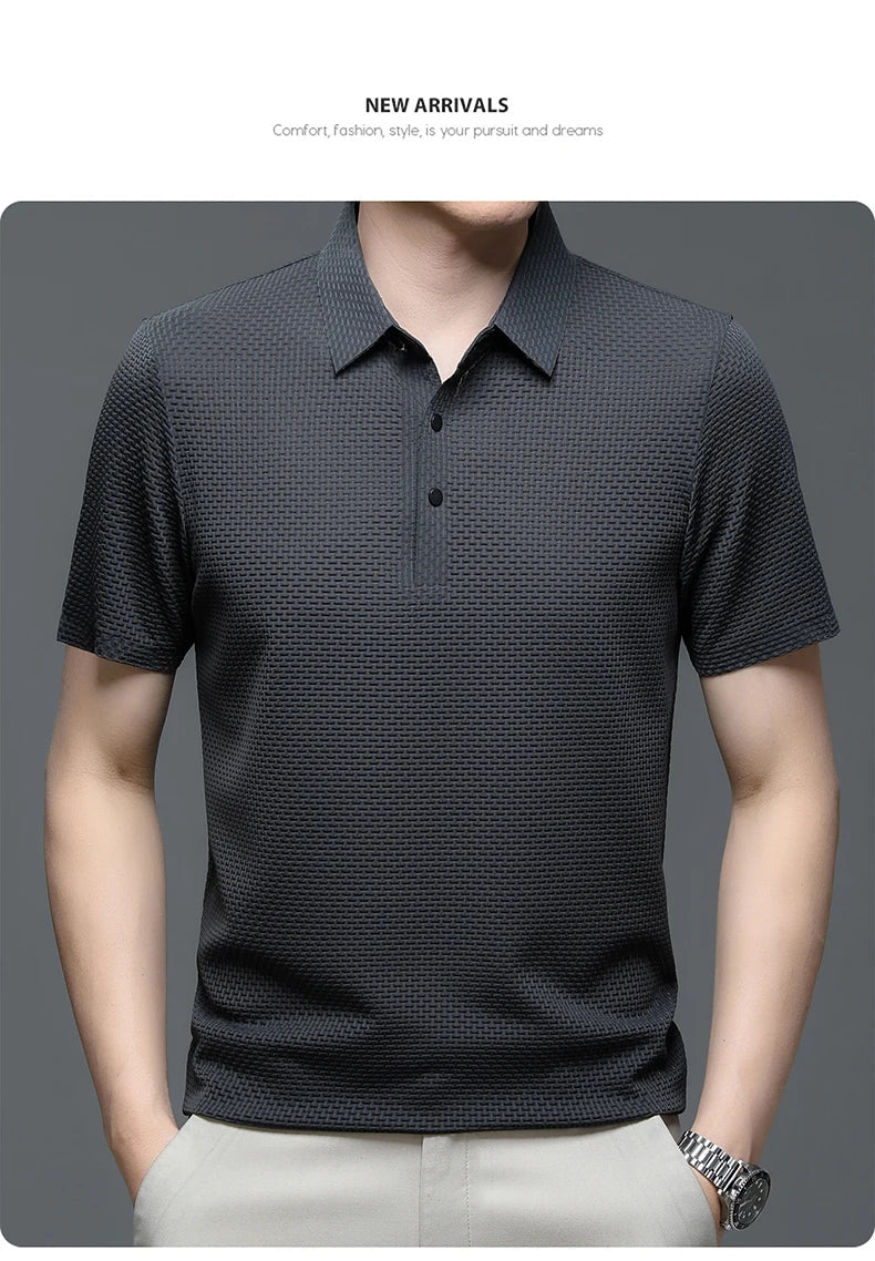 Upto EUR Sizes Tall Man Brand Top-Quality Men's Golf Shirt Lop-up Hollow Short-sleeved Polo Shirt SummerIce Silk Breathable Tee