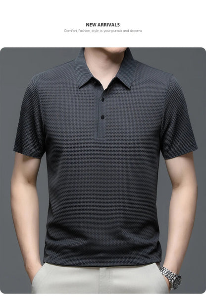 Upto EUR Sizes Tall Man Brand Top-Quality Men's Golf Shirt Lop-up Hollow Short-sleeved Polo Shirt SummerIce Silk Breathable Tee