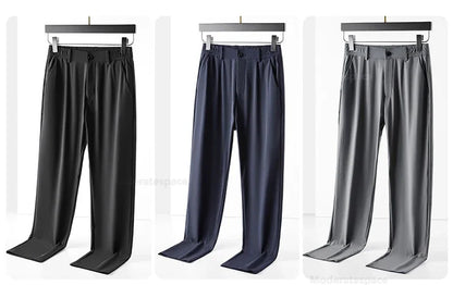 Summer Thin Stretch Trousers Men Elastic Waist Korean Classic Black Gray Blue Business Casual Formal Pants Male Brand
