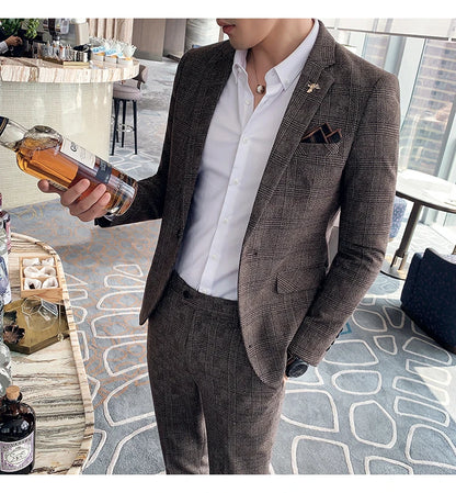 S-7XL Jacket + Pants / Luxurious High -end Brand Solid Color Men's Casual Business Slim Suit Two -piece Suit Groom Wedding Suit