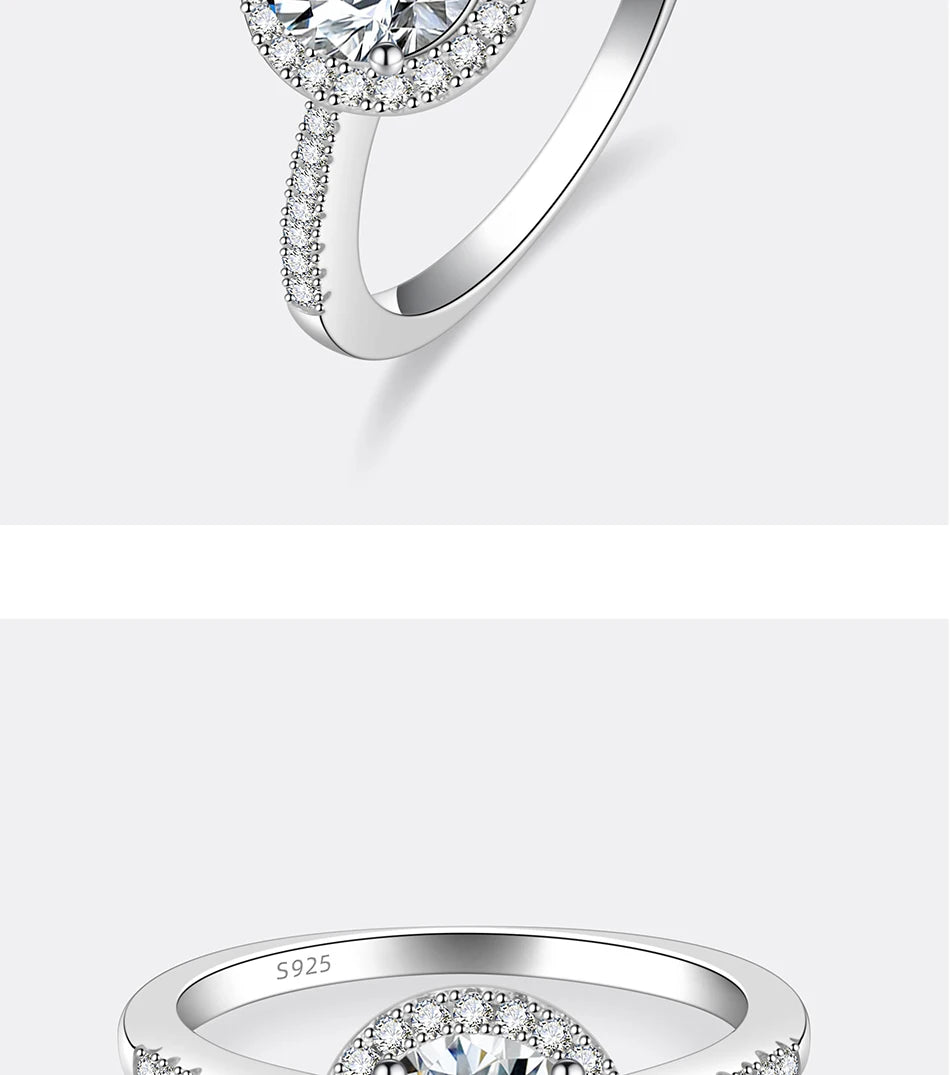 Moissanite Ring For Women S925 Pure Silver Plated 18K White Gold Round Diamond Proposal Wedding High-end Jewelry
