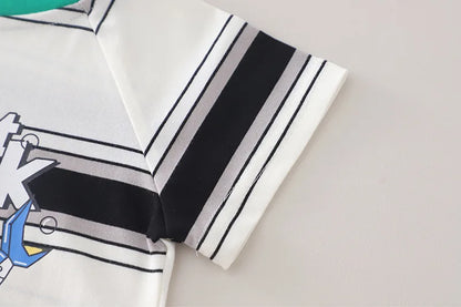 2026 Adorable Children Clothing Outfit Kids Boys Sets Summer 1-5Y Baby Boys Cotton Striped Shark Print T-Shirt and Denim Shorts