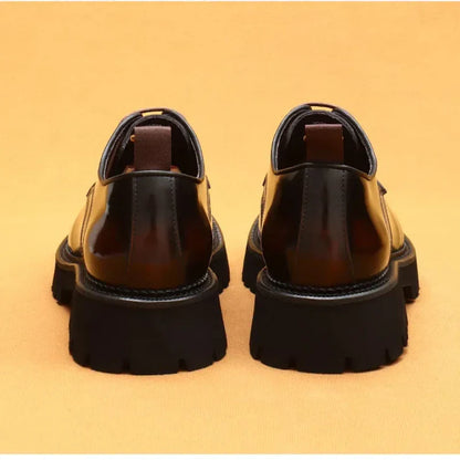 British Casual Leather Shoes Men's Dress Business Thick-soled Lace-up Shoes Bright Leather Patent Leather Men's Lace-up Shoes