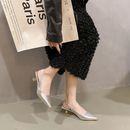 2025 Summer fashion pointed leather women's sandals large size low heel open toe design Elegant and casual women's formal shoes