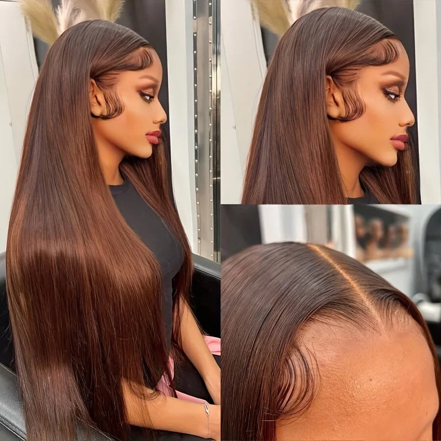 30 Inch 13x4 Transparent Lace Frontal Wig Brazilian Chocolate Brown Straight 13x6 Lace Front Human Hair Wig Preplucked For Women