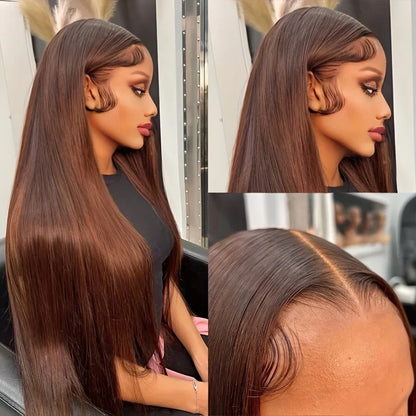 30 Inch 13x4 Transparent Lace Frontal Wig Brazilian Chocolate Brown Straight 13x6 Lace Front Human Hair Wig Preplucked For Women