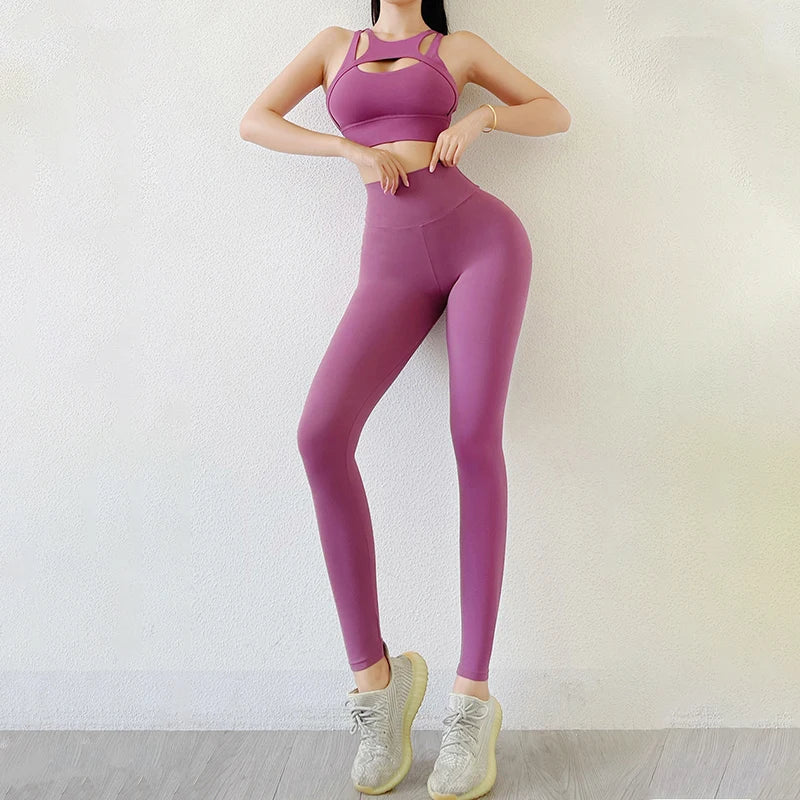 TRY TO BN Fitness Sports Set Women's Tracksuit 2 Piece Suit Yoga High Waist Leggings With Pocket Bra Workout Gym Outfit Clothes