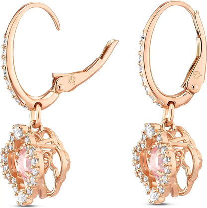 Una Pierced Earrings with Clear Crystal Pavé Surrounding a Pink Stone on a Rose-Gold Tone Finished Setting