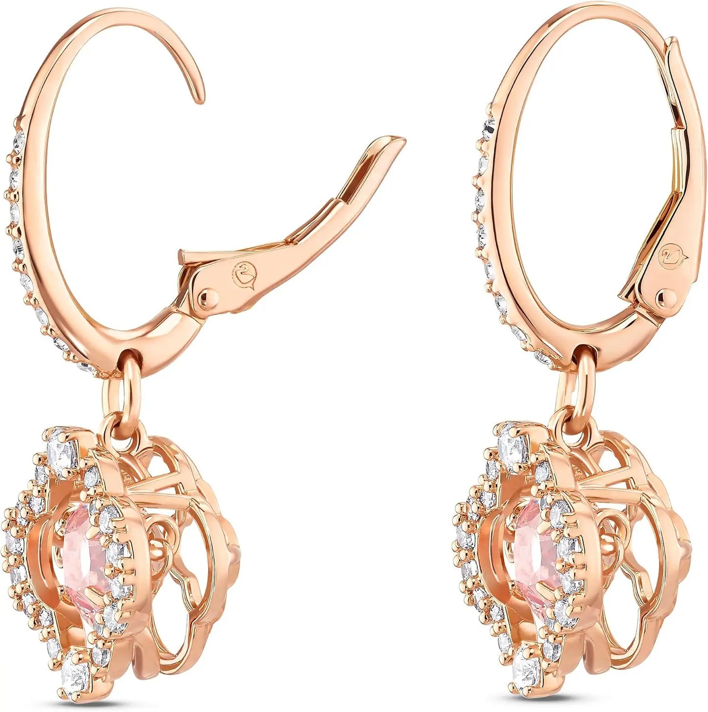 Una Pierced Earrings with Clear Crystal Pavé Surrounding a Pink Stone on a Rose-Gold Tone Finished Setting