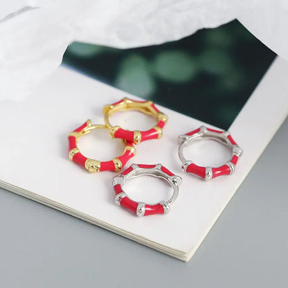925 Sterling Silver Earring Colorful Dripping Oil Material Ear Ring Ear Buckle Rhombus Shape Trend Wild Girl Women Boy Ear Jewel