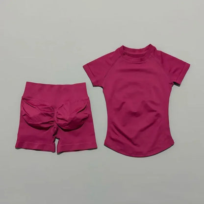 2 Piece Gym Sets Women Seamless Short Sleeve Top Butt Lifting Shorts Workout Fitness Running Sports Yoga Tracksuit