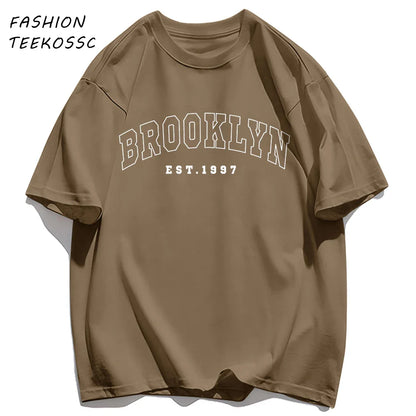 Brooklyn Est 1997 City Usa Printing Men T-Shirt Summer Casual T Shirts All-Match Crewneck Tops Oversized Soft Streetwear