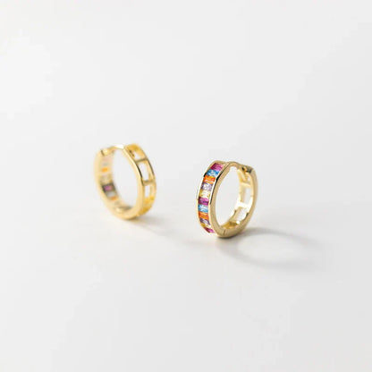 925 Sterling Silver Fashion European Colored Zircon Circle Huggies Hoop Earrings for Women Elegant Gold Wedding Jewelry