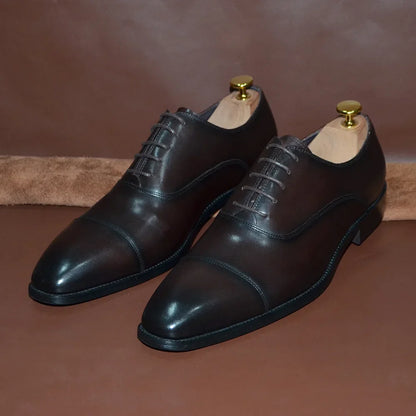 Classic Cowhide Genuine Leather Mens Dress Shoes Black Brown Cap Toe Lace-Up Oxford Company Business Office Formal Shoes for Men