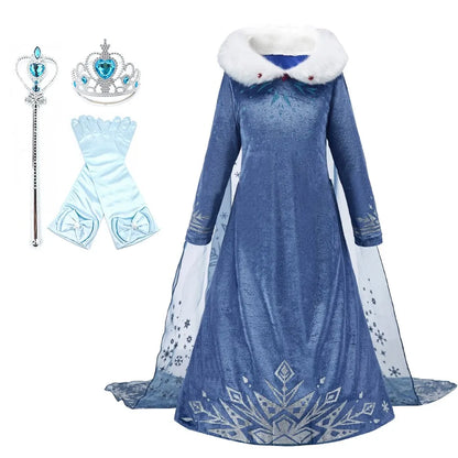 Children Snow Queen Princess Dress Winter Girl Elsa Costume Carnival Birthday Holiday Party Dress Kids New Outfit Clothes 2025