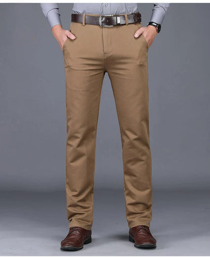 Business Men's 98% Cotton Straight Casual Pants Plus Size Loose Stretch Autumn Winter Office Trousers Classic Male Clothing