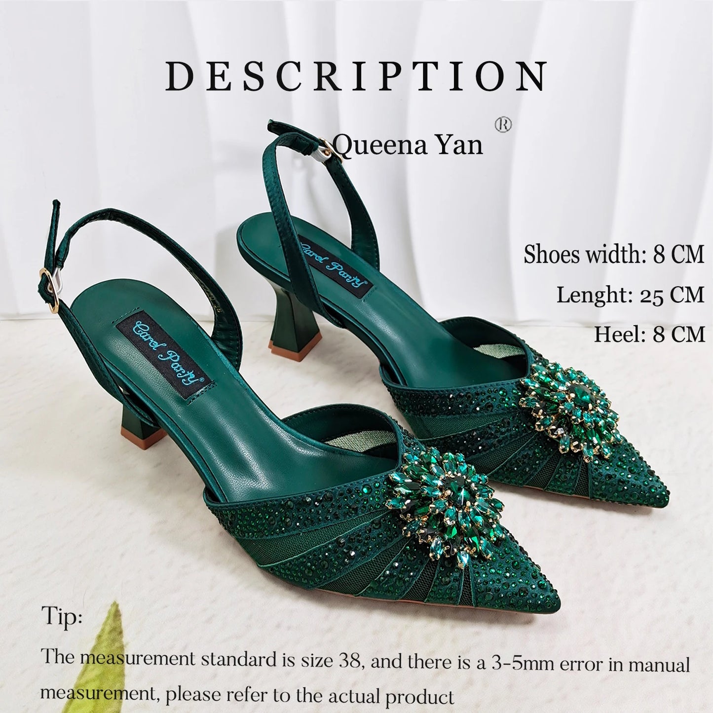 2026 Women's Elegant Green Rhinestone Slingback Heels & Matching Handbag Set COMFORT INCLUDED Stylish Pointed Toe Design Shoes
