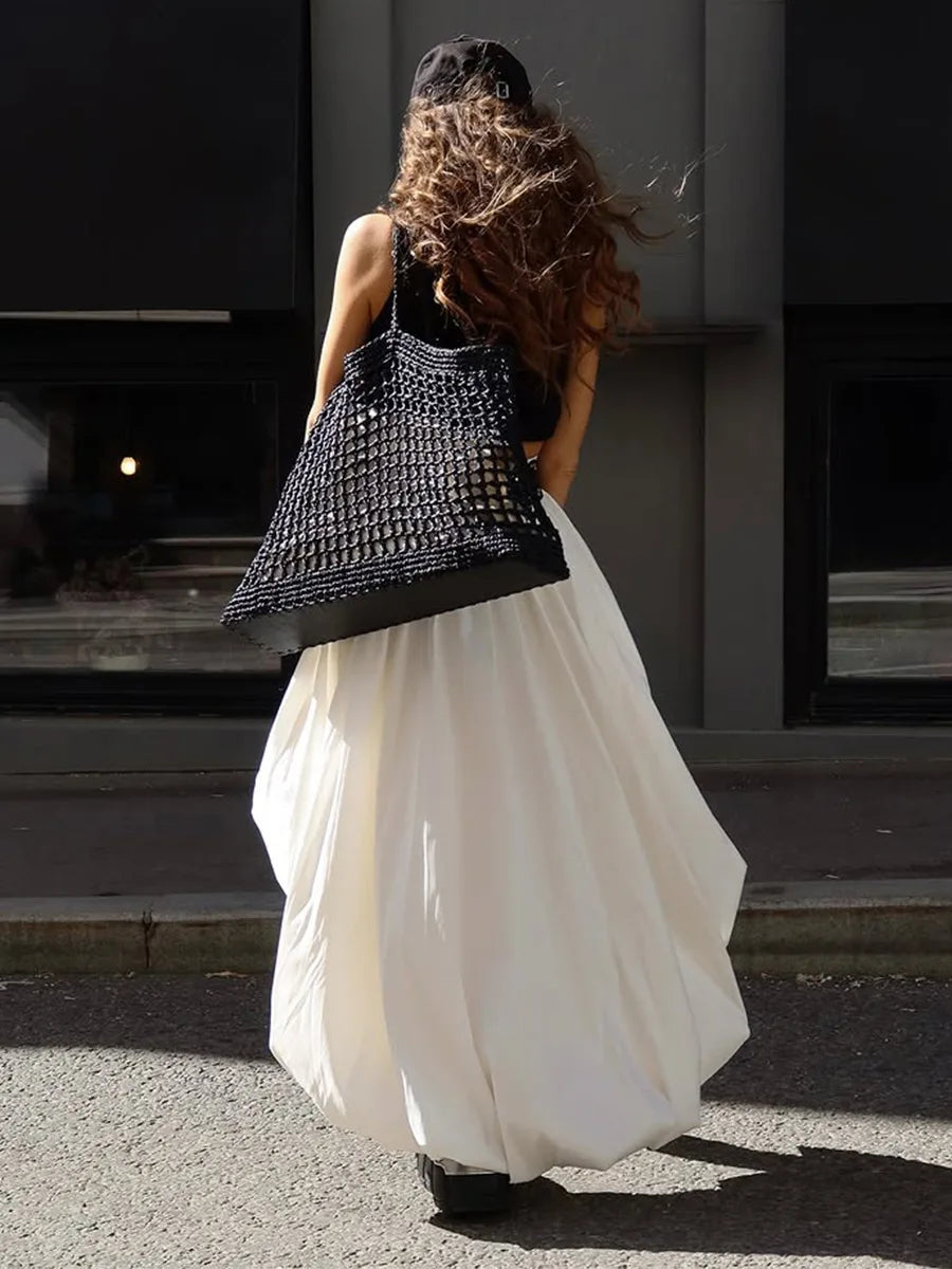 Fashion White Asymmetrical Long Skirts Female A-line Hem Vacation Skirt High Waist Casual Loose 2026 Summer Club Party Skirts