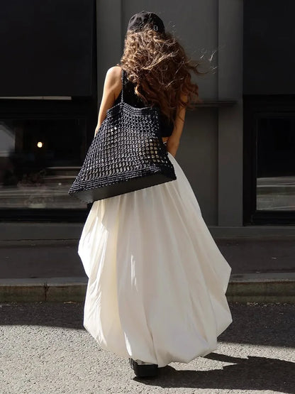 Fashion White Asymmetrical Long Skirts Female A-line Hem Vacation Skirt High Waist Casual Loose 2026 Summer Club Party Skirts