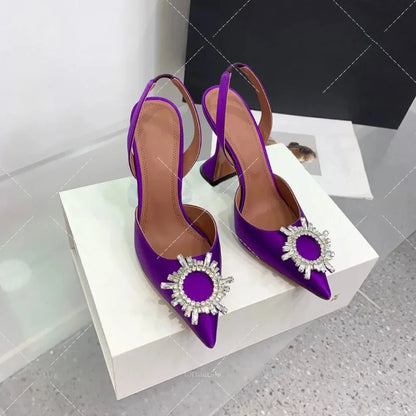 Women's Sandals 2026 New Sun Button Water Diamond Pointed High Heels Fashionable Banquet Wine Glass and Baotou Sandals