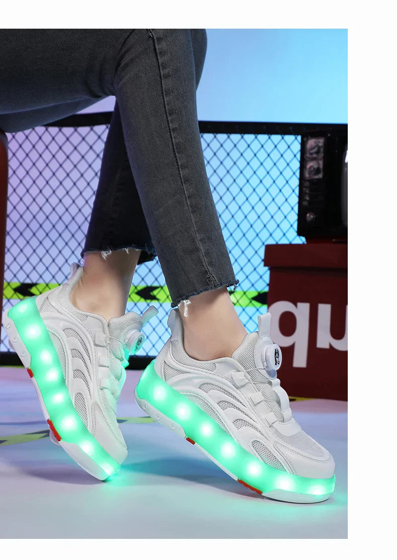 New Kids Wheels Roller Skate Shoes Boys Girls Swivel Buckle LED Light Luminous rechargeable Outdoor Children's Casual Sneakers