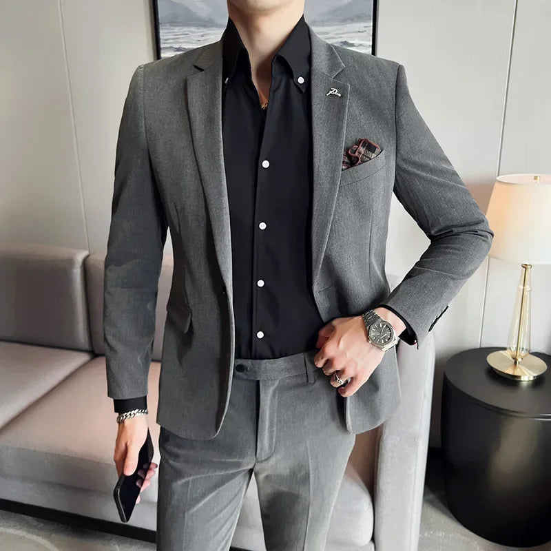 Terno Masculino Casual de Escritório Noivo Casamento Blazer Calça Social