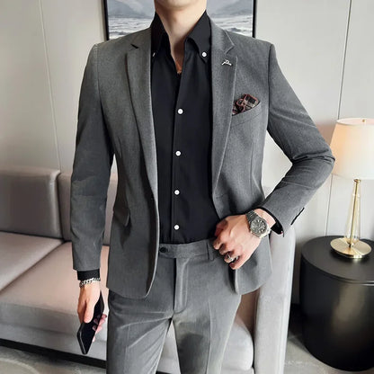 Terno Masculino Casual de Escritório Noivo Casamento Blazer Calça Social