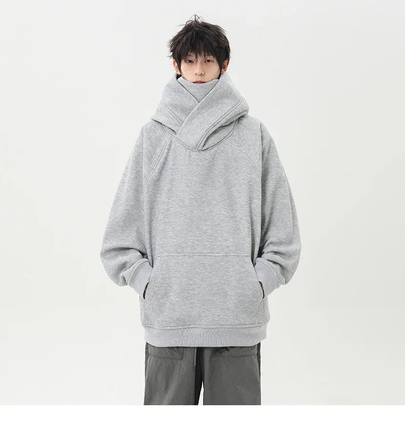 Autumn New High Neck Sweatshirt Men Pile Up Collar Hoodie Harajuku College Style Ninja Sweatshirt Casual Sports Loose Couple Top