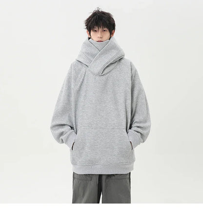 Autumn New High Neck Sweatshirt Men Pile Up Collar Hoodie Harajuku College Style Ninja Sweatshirt Casual Sports Loose Couple Top
