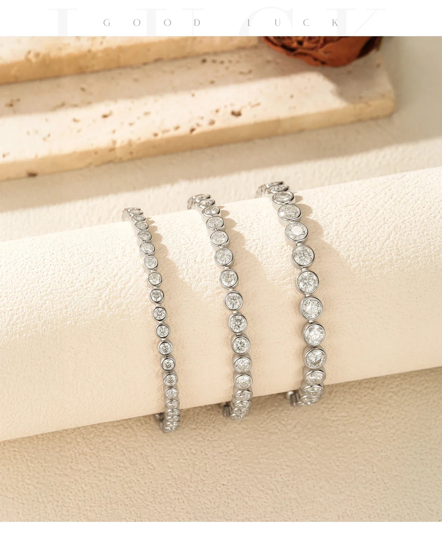 D VVS1 Round Moissanite Tennis Bracelet 3mm/4mm/5mm 925 Sterling Silver Tennis Stackable Bracelets for Women Men Jewelry