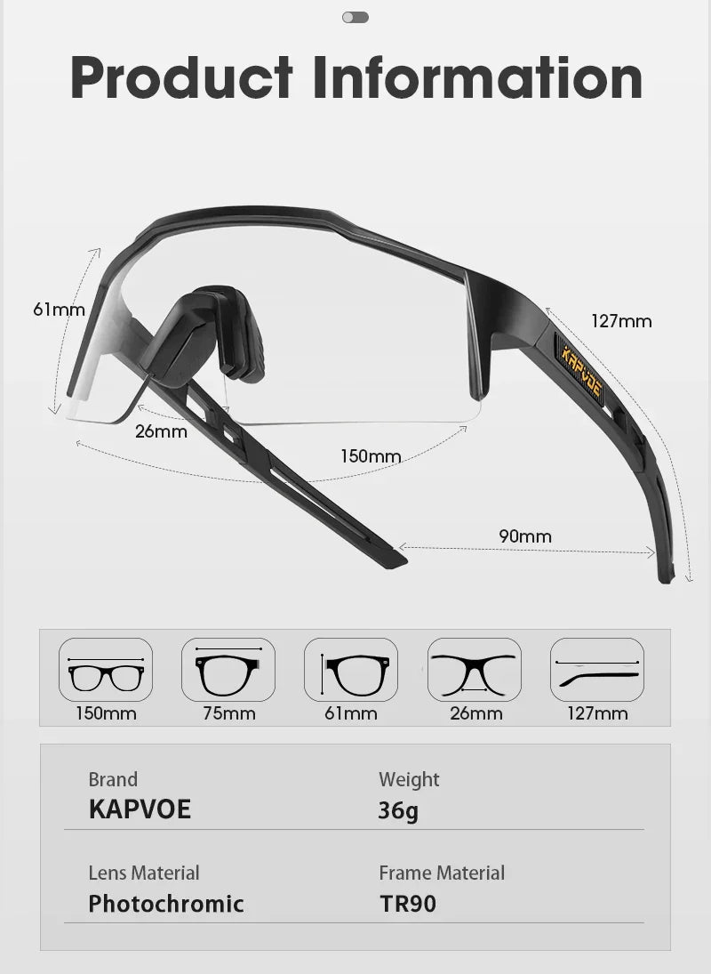 Photochromic Cycling Sunglasses for Men Women Bike Glasses Riding Driving UV400 Mountain Bicycle Goggles Eyewear Sports