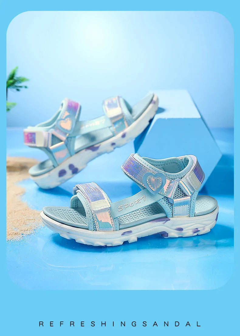 Princess Girls' LED Sandals Children's Toddler Sports Beach Pink blue Girls' Soft Shining Shoes Outdoor Soft  Anti-Slip LED Shoe