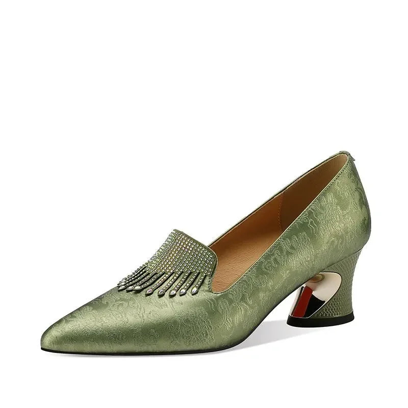 women fashion light weight comfort green square heel shoes lady casual black crystal shining heel shoes sapatos femininas a178