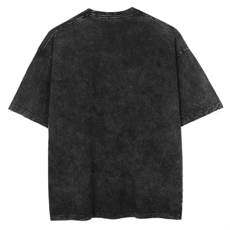 Brook graphic unisex black Acid Wash cotton Tshirt O-neck Vintage Short sleeve 2026 summer New Y2k Men shirt