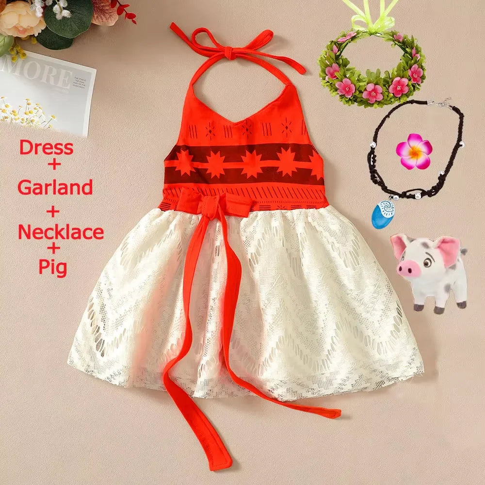 1-6 Yrs Little Moana Halter Sundress Baby Vaian Younger Sister Ocean Voyager Kid Summer Beach Hawaii Style Princess Casual Frock